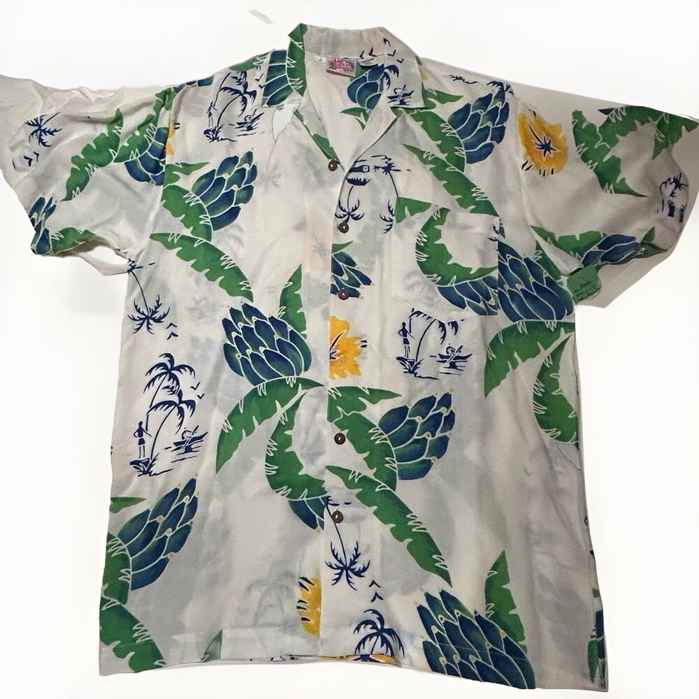 Vintage Mens Java Wraps Caribbean Islands Aloha Shirt, 1970's, Made in Indonesia